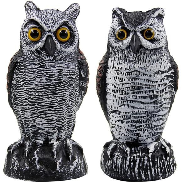 2 Pack Fake Horned Owl Bird Scarecrow Decoy, Plastic Owl Bird Deterrents - Picture 1 of 7